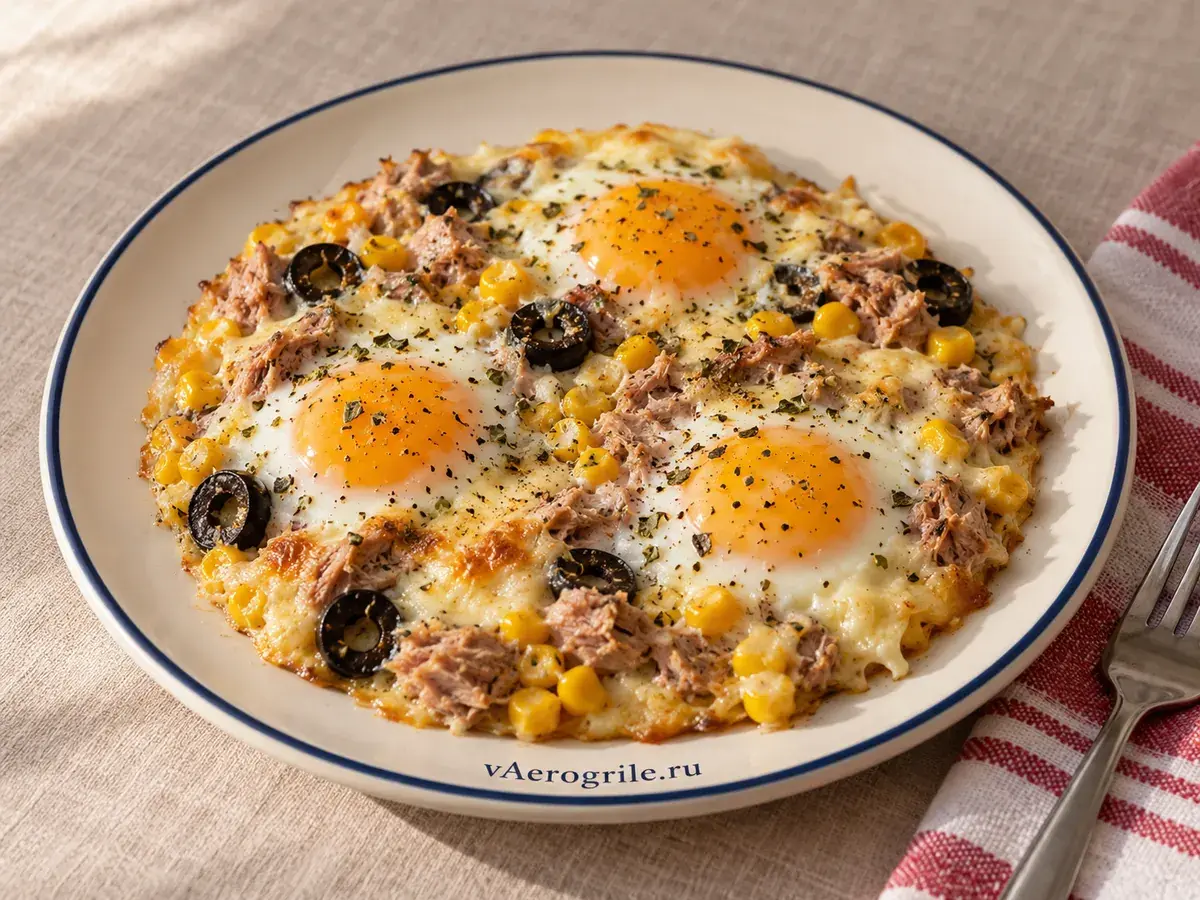 Глазунья с тунцом и кукурузой