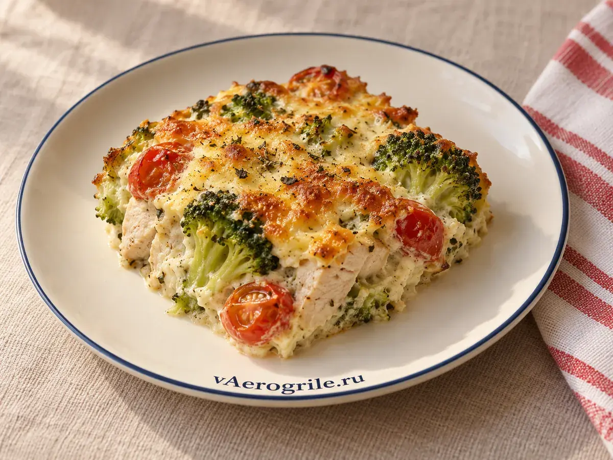 Гратен из брокколи с курицей