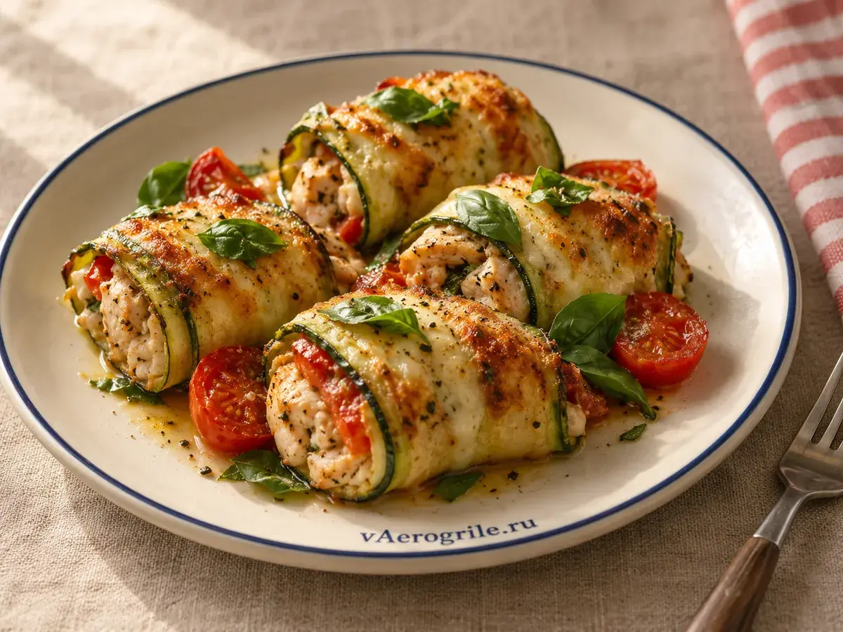 Кабачковые рулетики с курицей и моцареллой