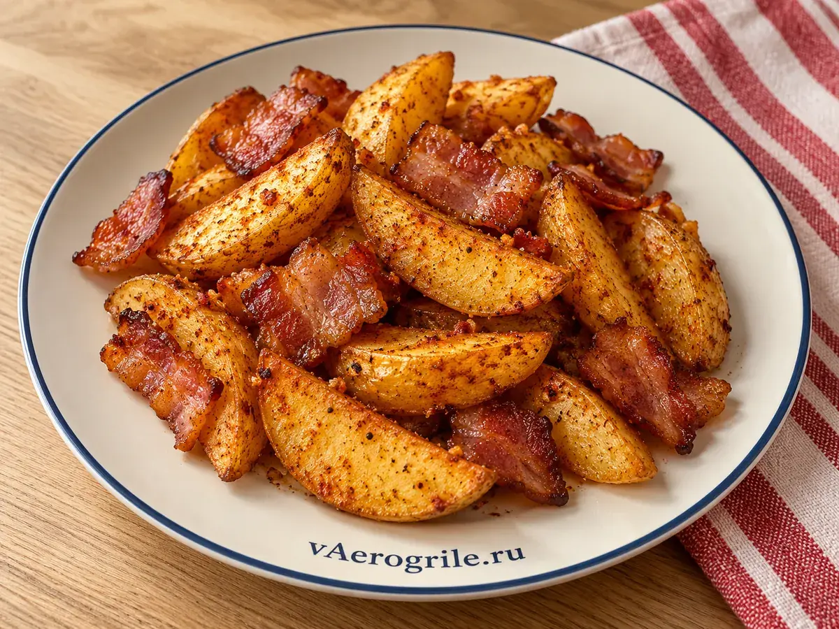 Картофель дольками с беконом