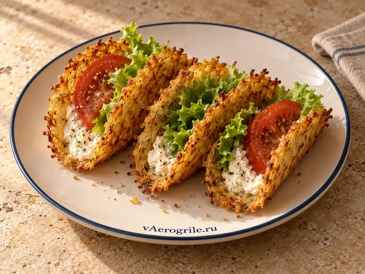 Картофельный тако с творожным сыром и томатом