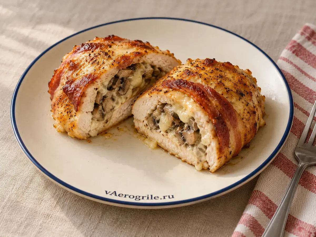 Куриная грудка с грибами и беконом