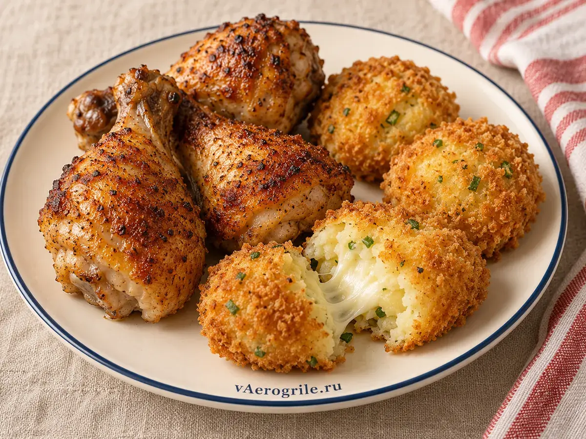 Куриные ножки с картофельными крокетами