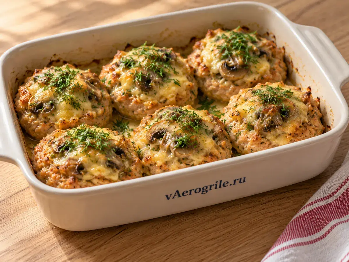 Гнезда с грибами из куриного фарша