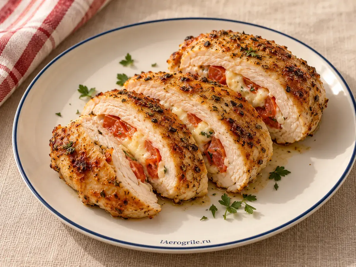 Куриные рулетики с сыром и помидором
