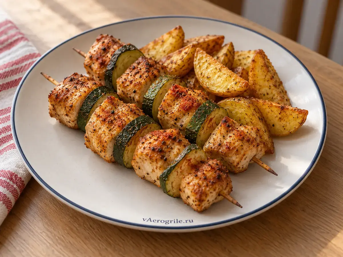 Куриные шашлычки с овощами и картофелем