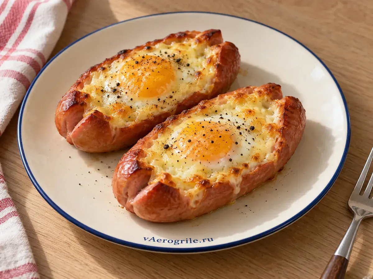 Сосиска с яйцом и тёртым сыром