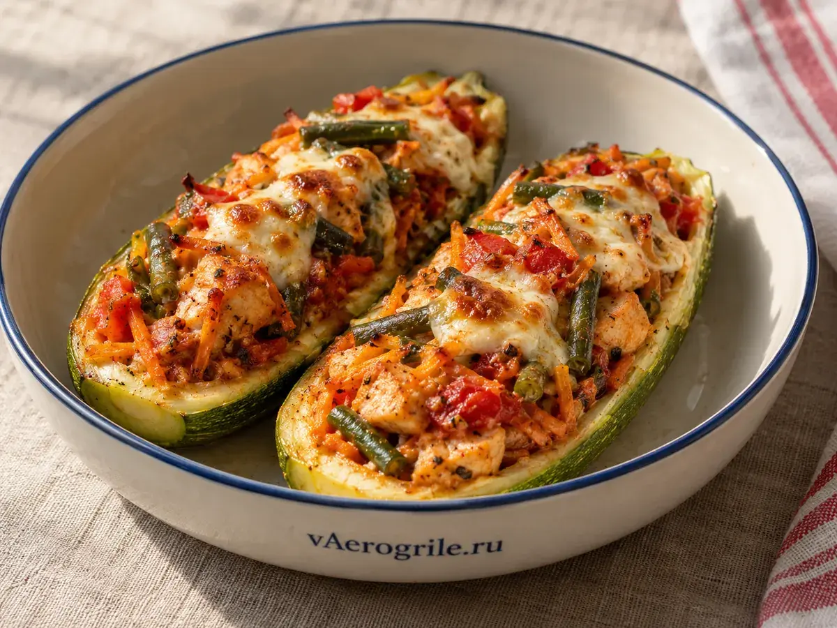 Лодочки из кабачков с курицей и овощами