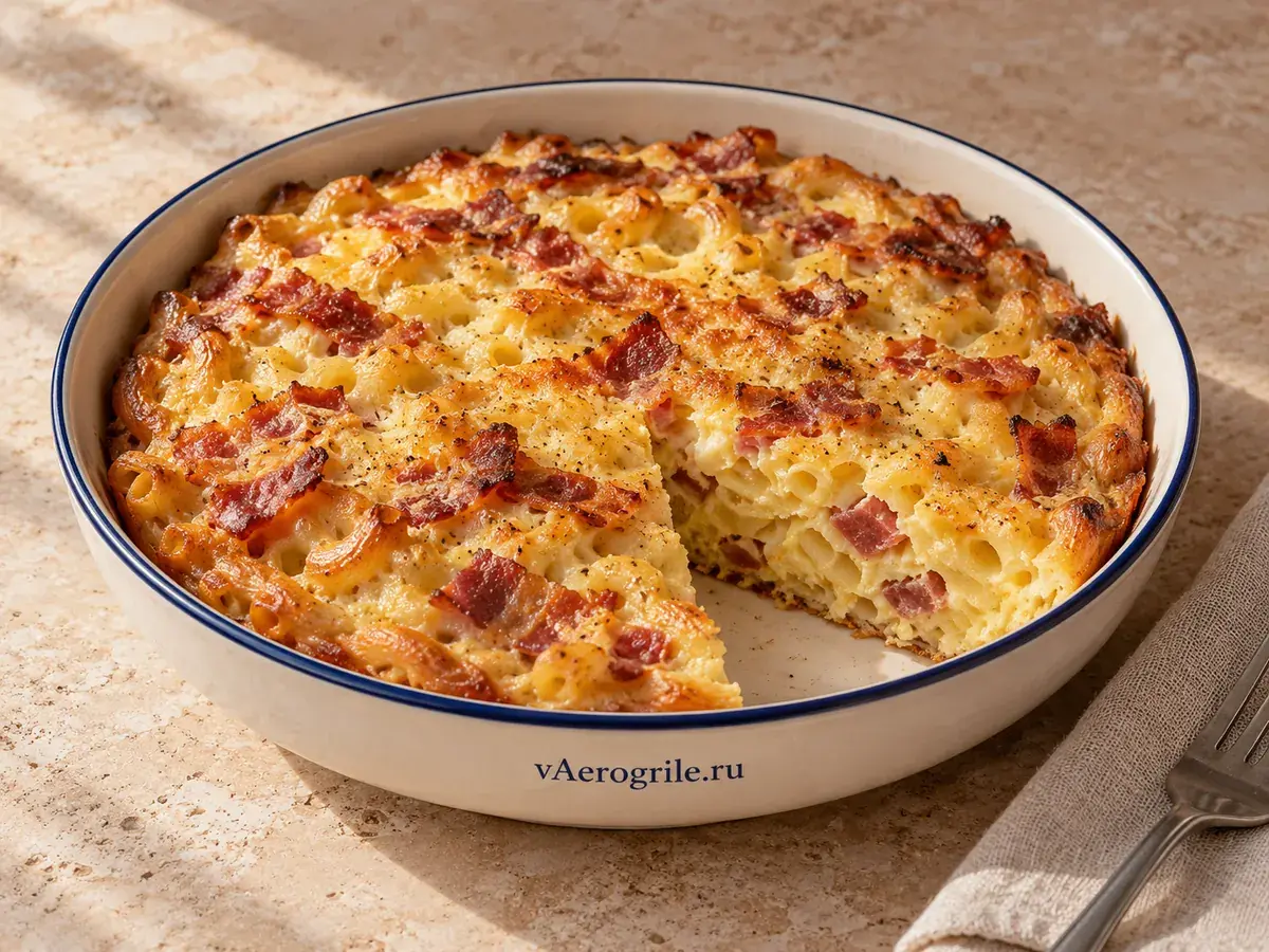 Омлет с макаронами и беконом