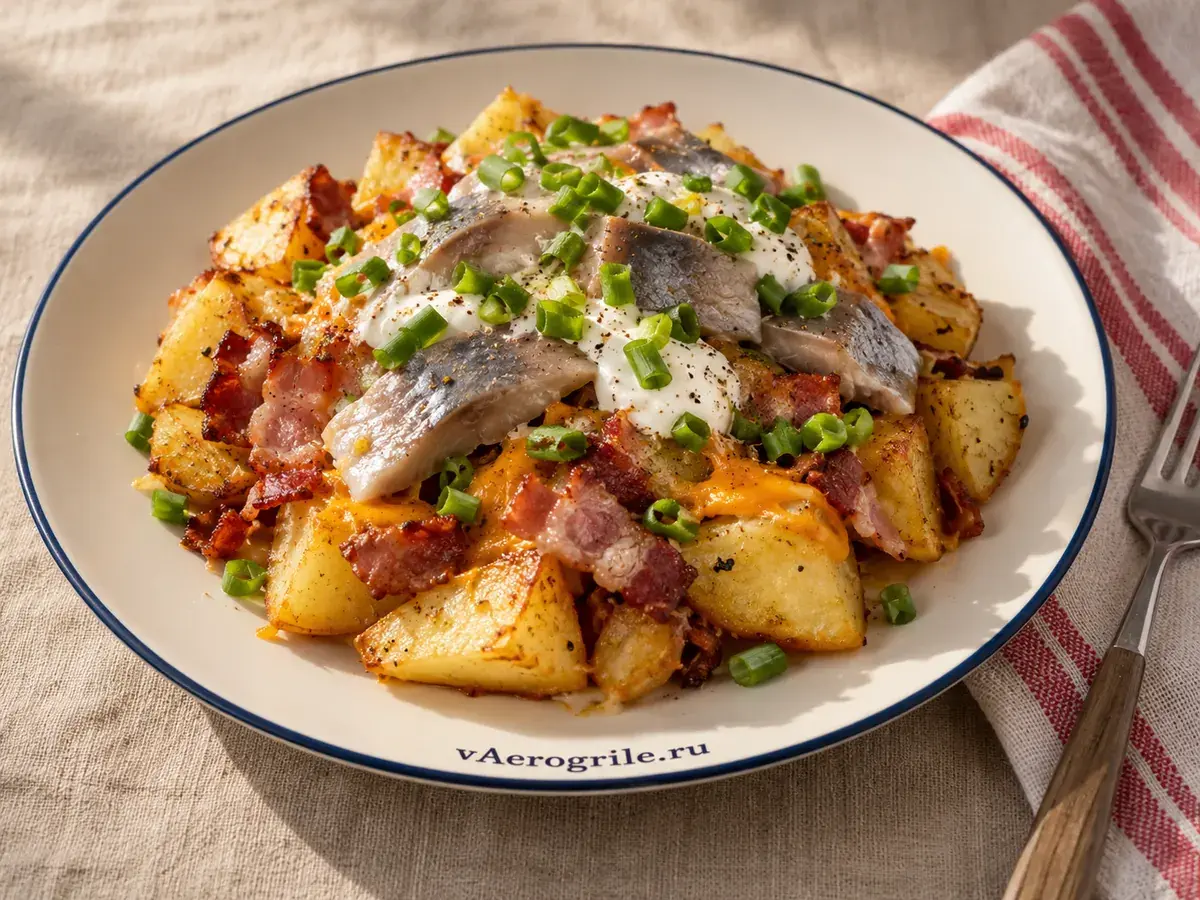 Картошка с селёдкой и беконом