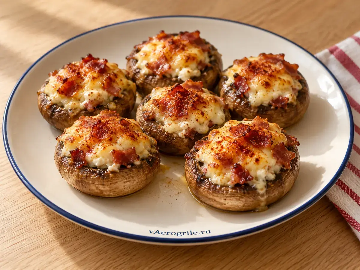 Шампиньоны с беконом и сыром