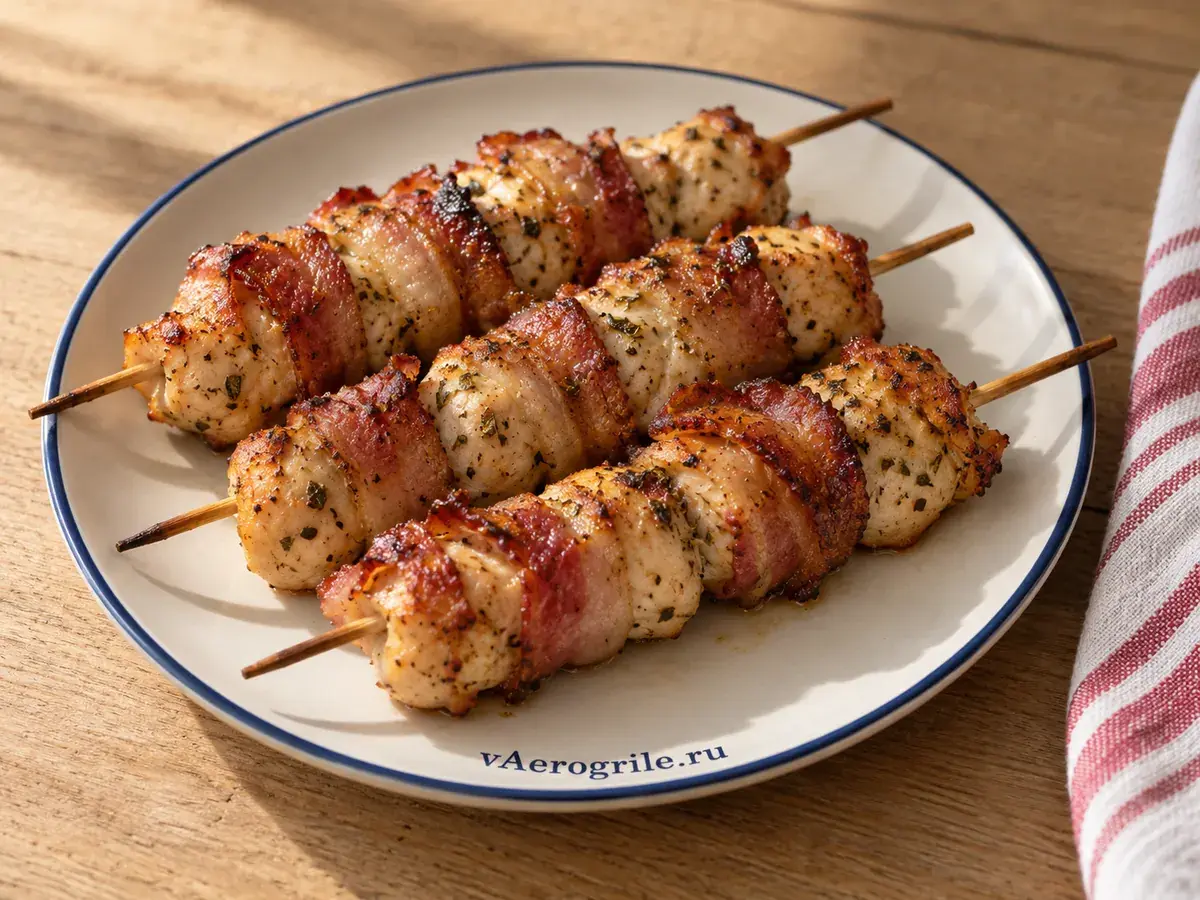 Куриная грудка в беконе на шпажках