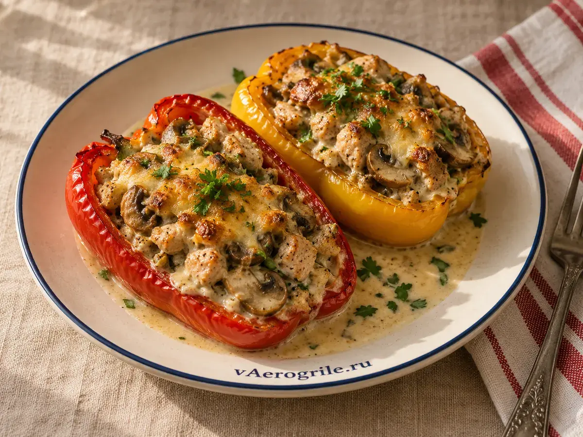 Перец фаршированный курицей и грибами