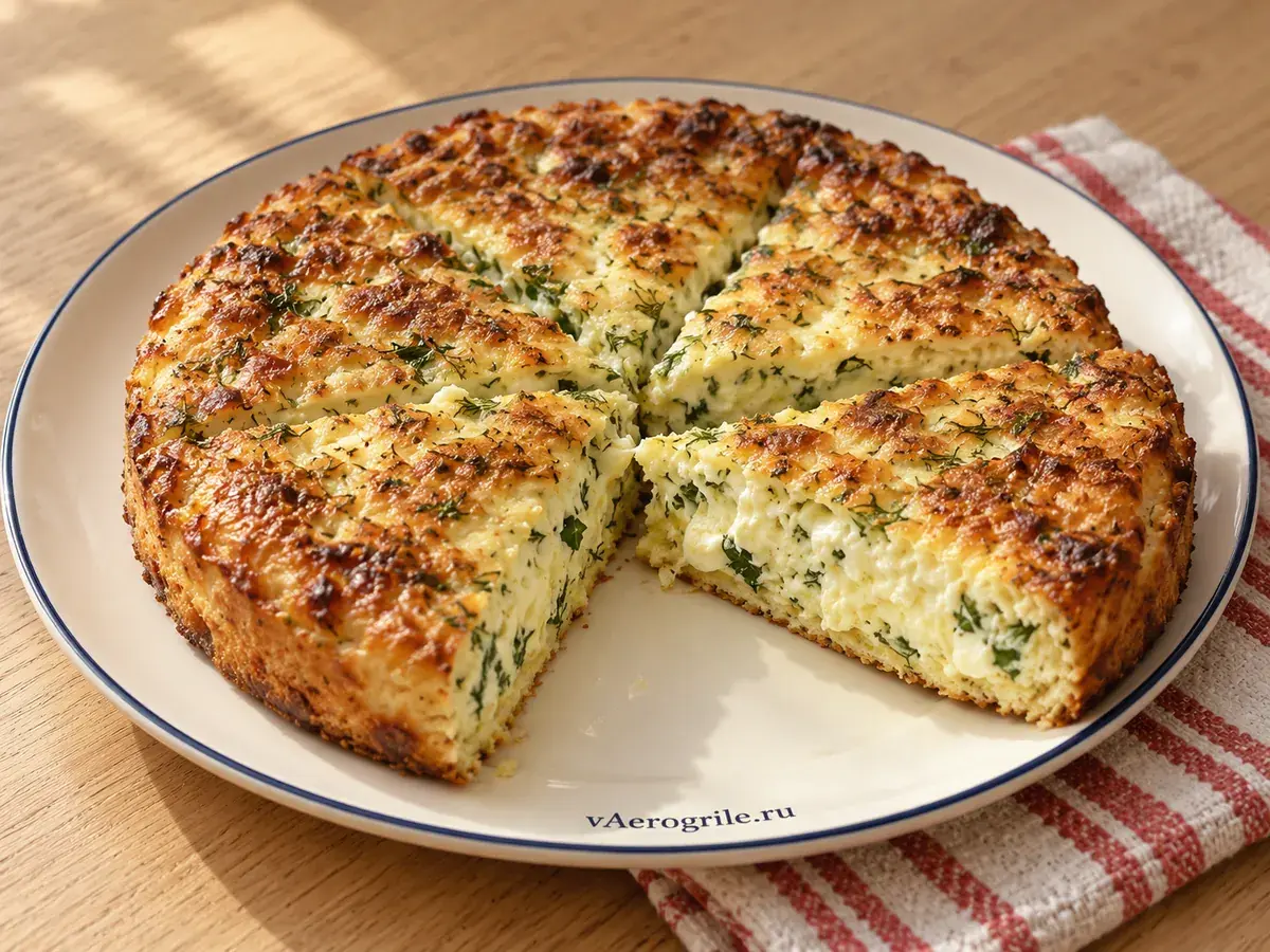 Пирог с сыром, творогом и зеленью