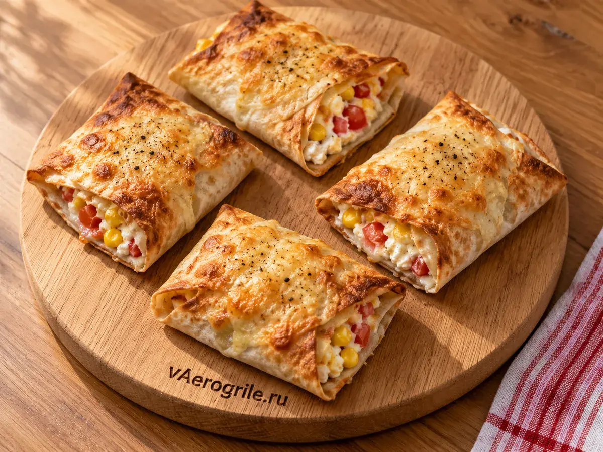 Конвертики из лаваша с творогом и овощами