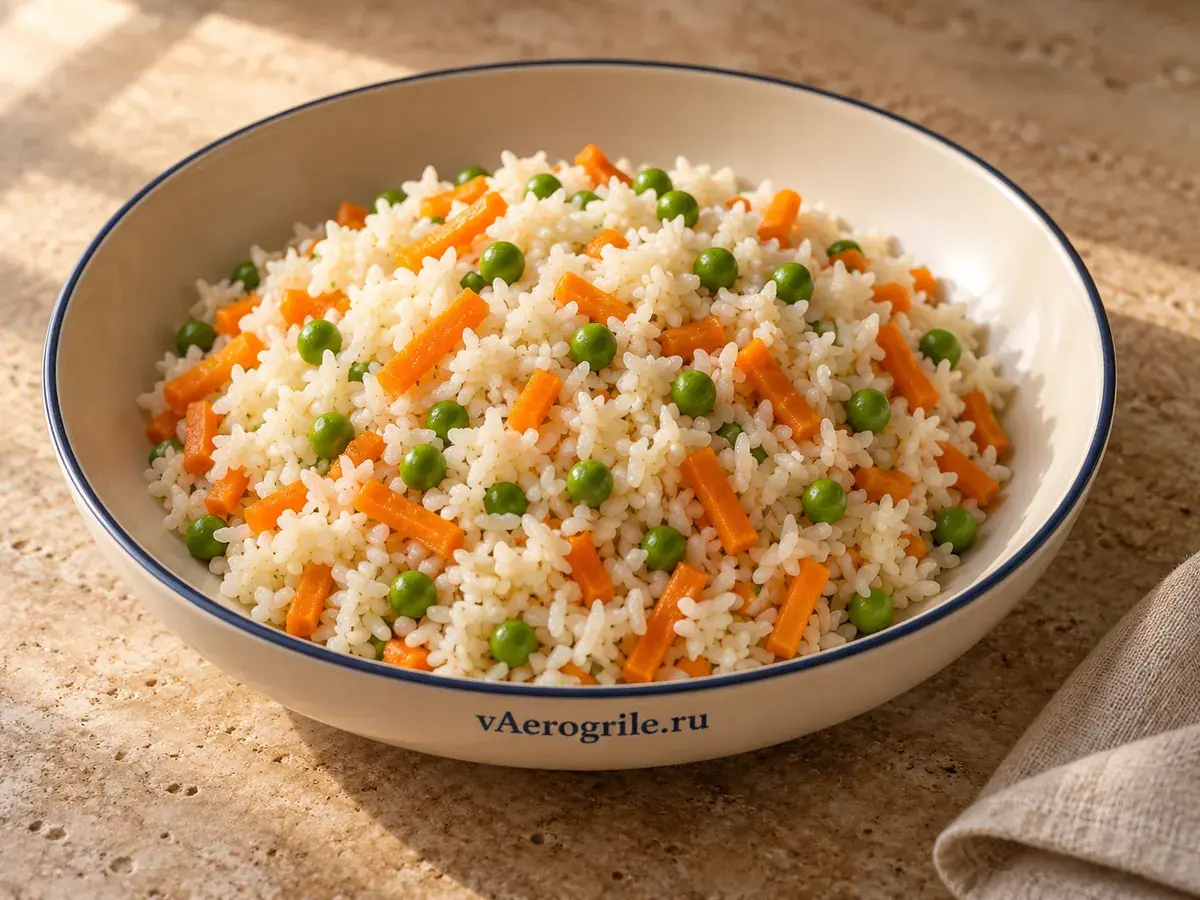 Рис с морковью и зелёным горошком
