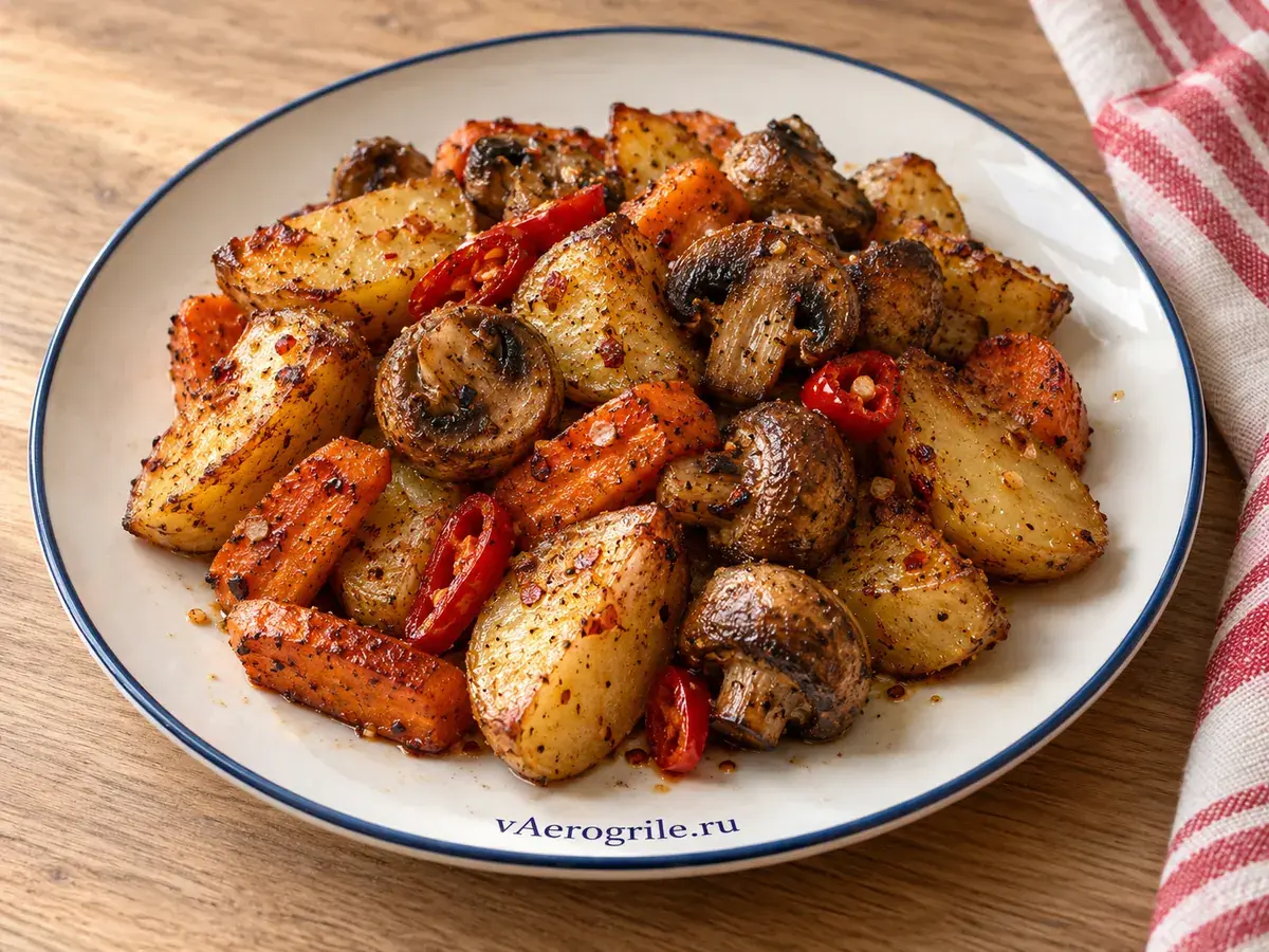 Картошка с овощами и грибами