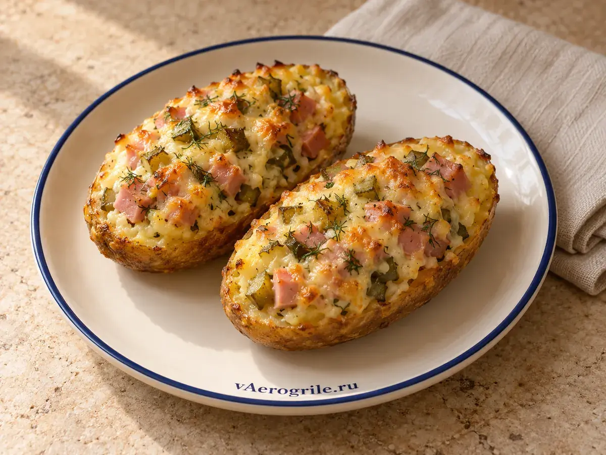 Запечённый картофель с колбасной начинкой