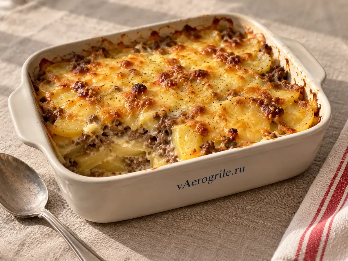 Запеканка с фаршем и картофелем